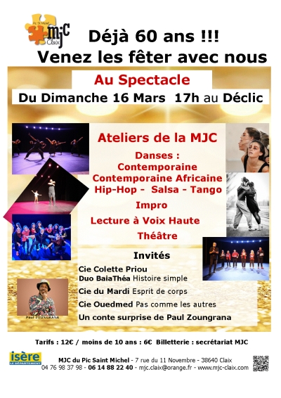 spectacle 60 ans de la MJC dimanche 16 mars