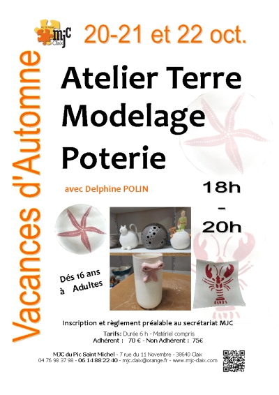 Stage Terre Modelage Poterie 20 au 22 octobre