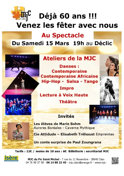 spectacle 60 ans de la MJC samedi 15 mars