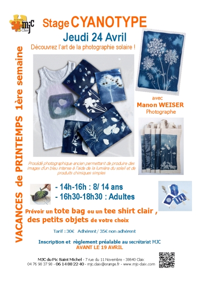 Stage Cyanotype 24 avril  8/14 ans  + Adultes