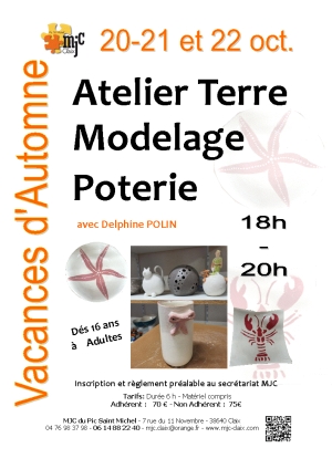 Stage Terre Modelage Poterie 20 au 22 octobre