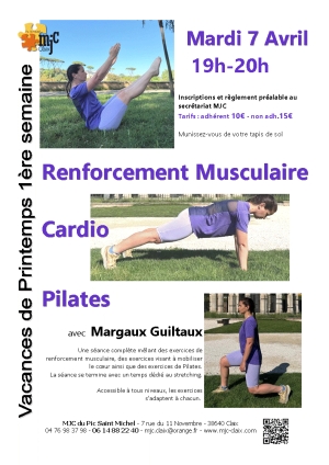 Renforcement musculaire- Cardio-Pilates 7 avril 19h